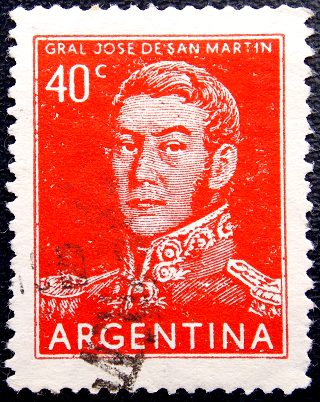 Аргентина 1954 год . Хосе Франсиско де Сан-Мартин (1778-1850) литография .